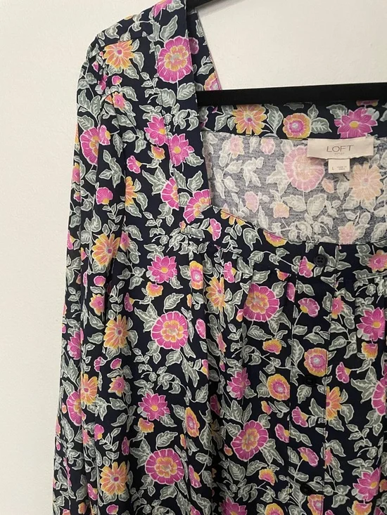 Women’s Loft Floral Square-Neck Long Sleeve Top - Black/Pink - Picture 3 of 5